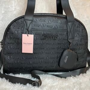 Juicy Couture Semi Charmed Weekender Black Leather Duffel Bag w Zip Card Charm